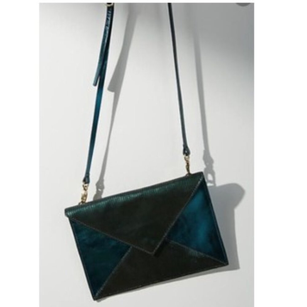 Anthropologie Metallic Postcard Crossbody Bag/Purse by Neuville in Turquoise